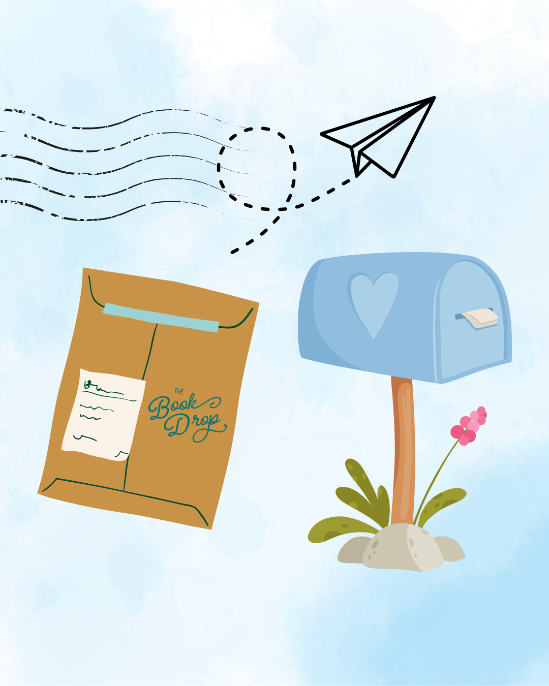 Illustration of a floral mailbox filled with letters