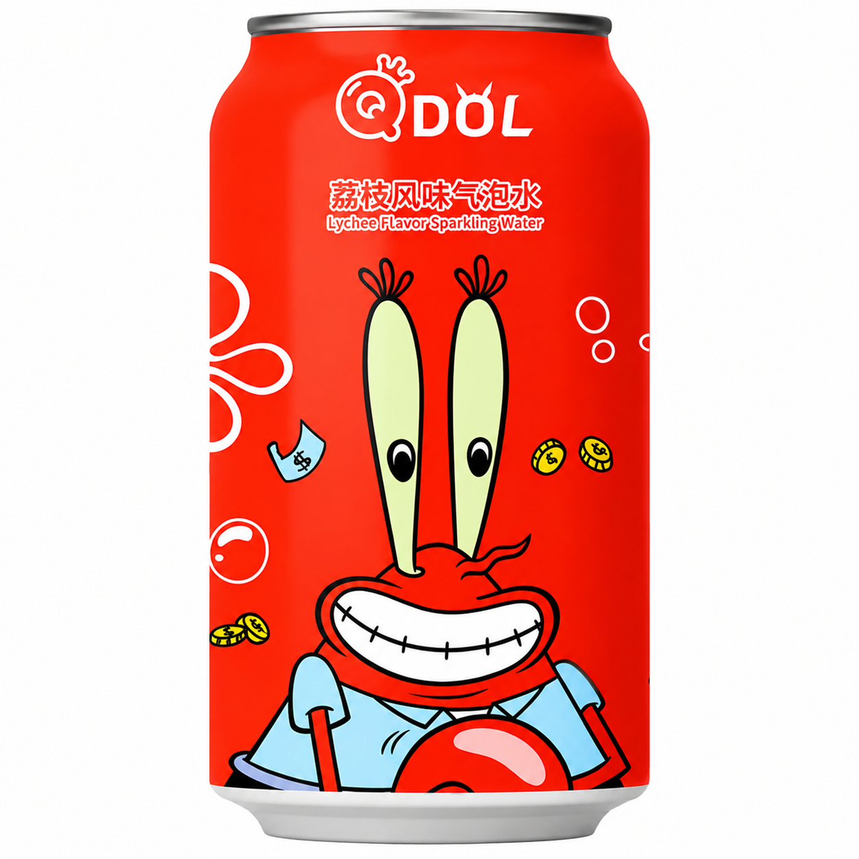 QDOL Spongebob Lychee Flavour Soda Water (Mr. Krabs) - 330ml (China)