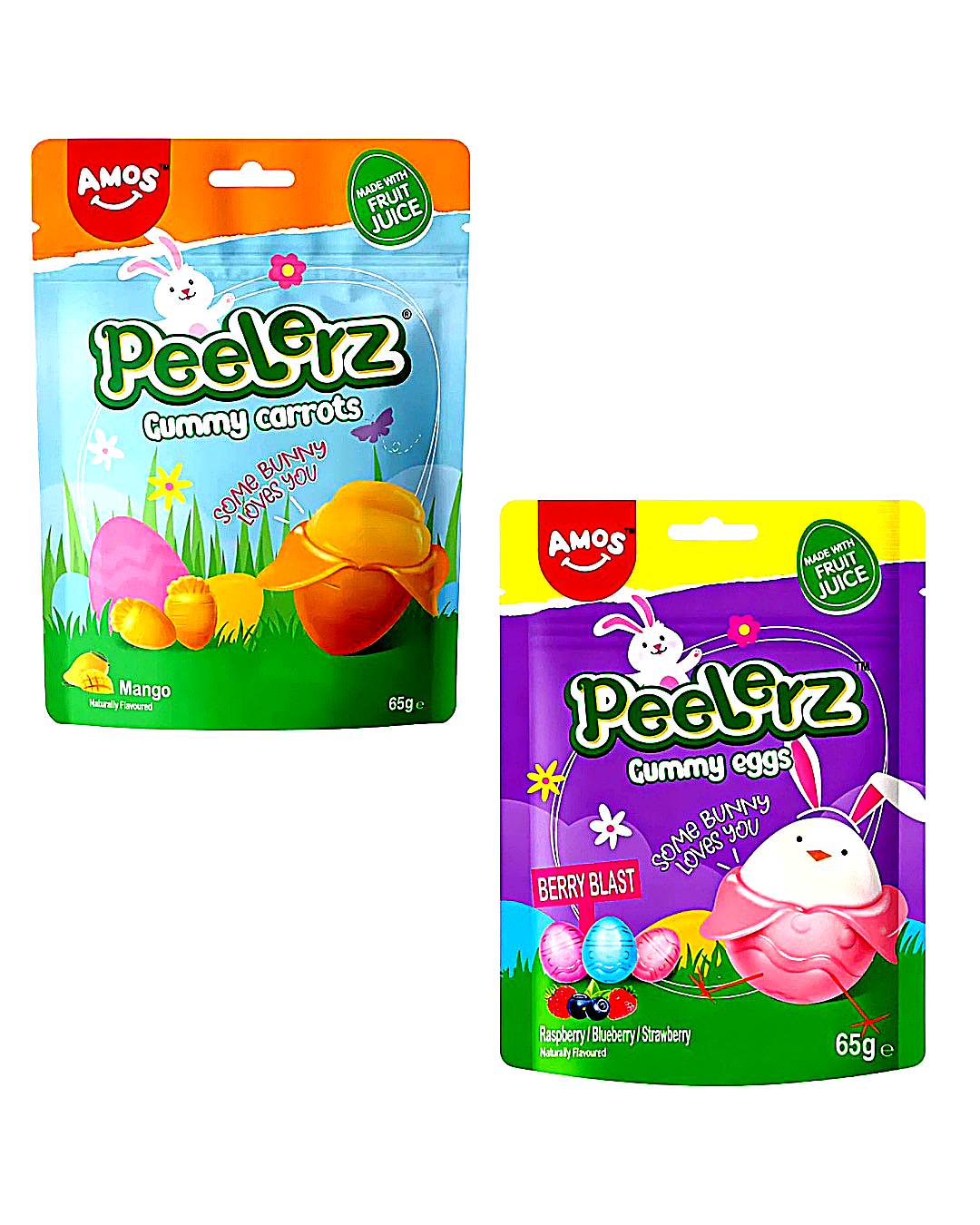 Amos Peelerz Gummy Eggs or Carrots 65g (China)
