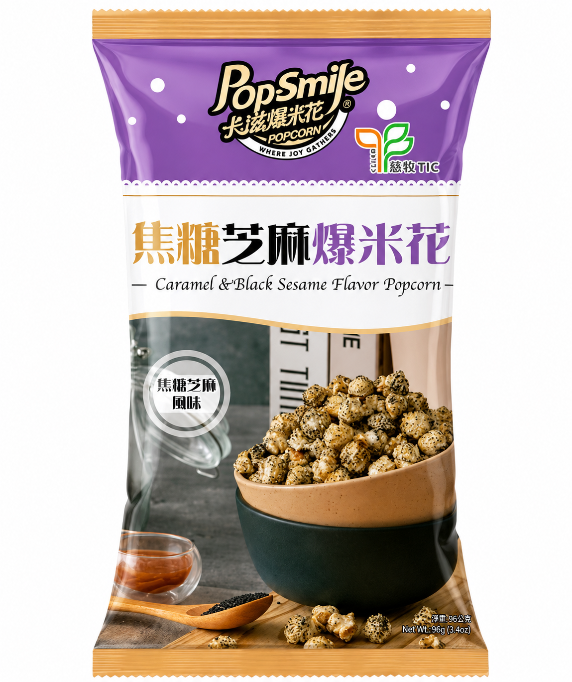 POP-SMILE POPCORN caramel & black sesame flavour 90g (Taiwan)