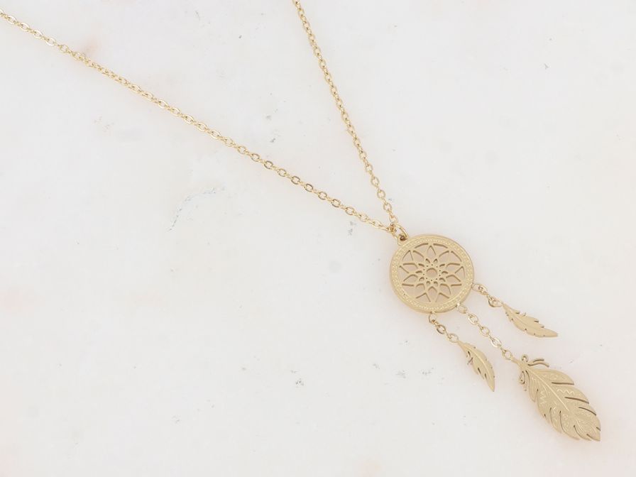 Collier attrape-rêve avec plumes, style bohème chic