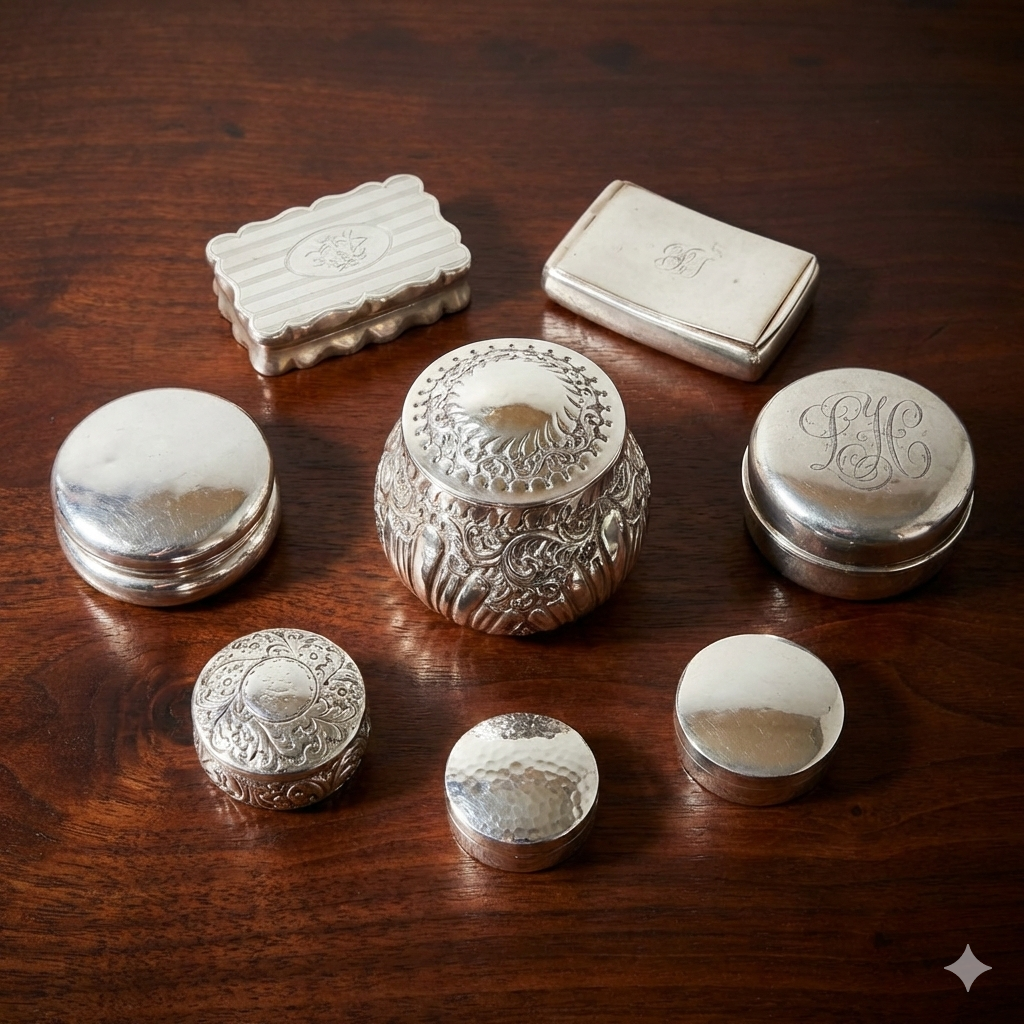 Collection of antique silver boxes