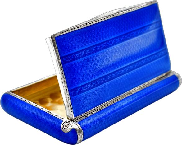 Antique silver blue enamel snuff box
