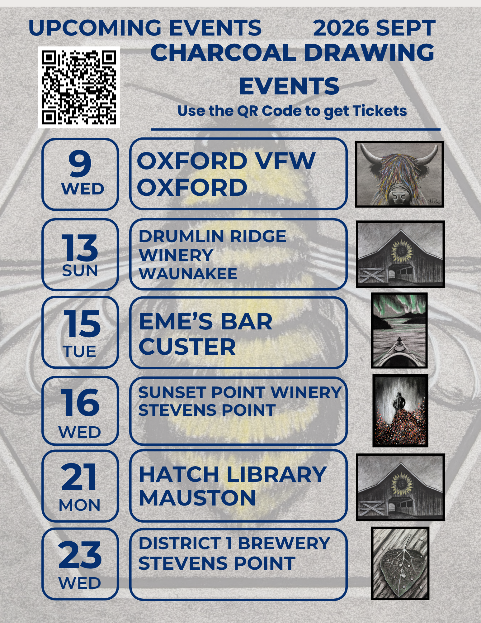 Upcoming September 2026 charcoal drawing events