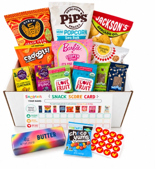 Sampleit snack box with score card and colorful treats