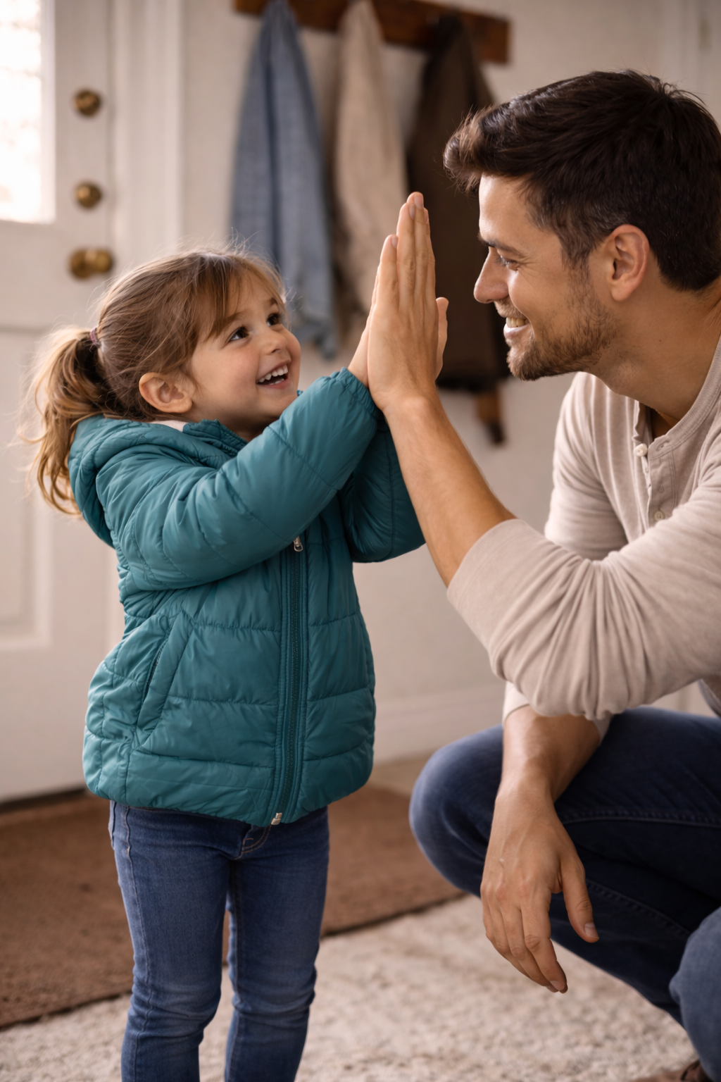 Parent and child celebrating with high-five