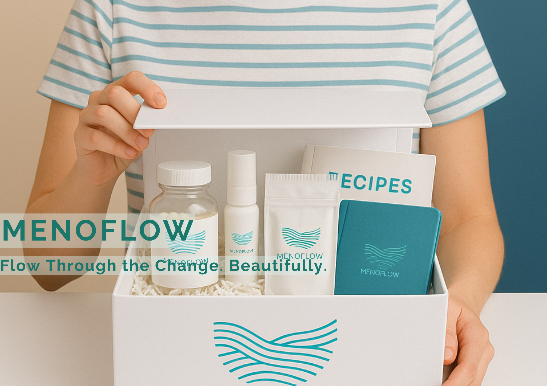 Menoflow menopause subscription box with natural supplements and wellness products for perimenopause support