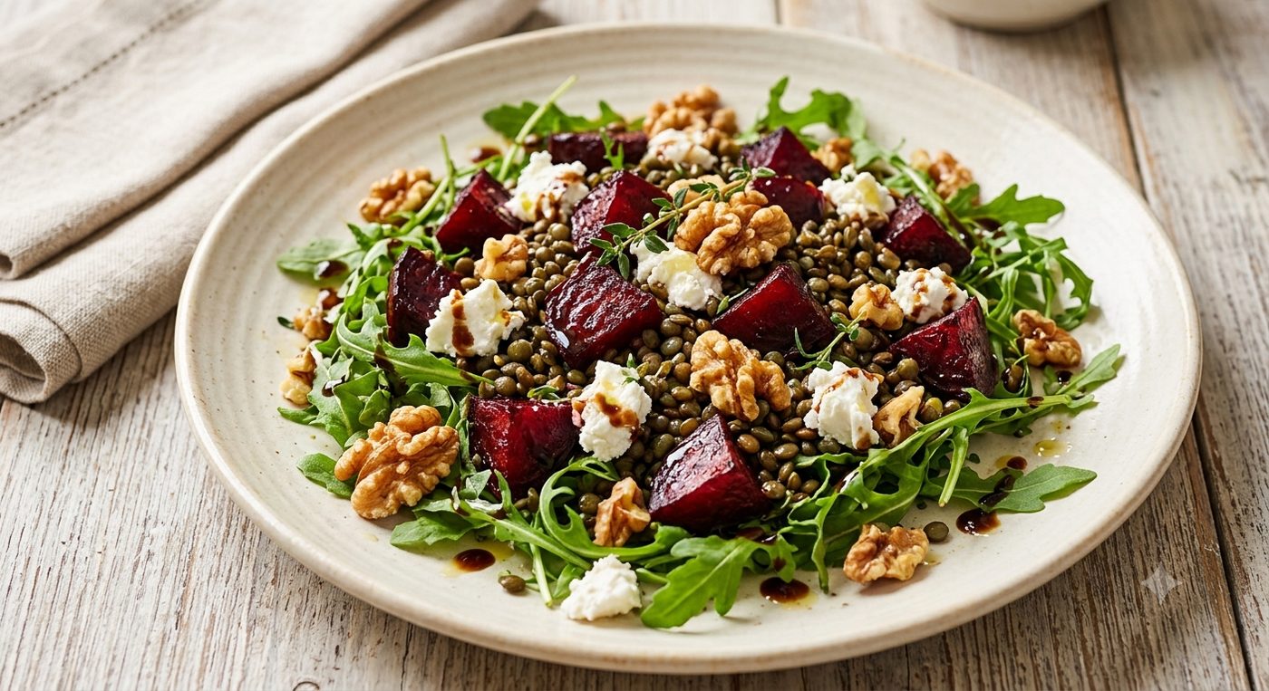 Roasted beetroot and lentil dinner recipe