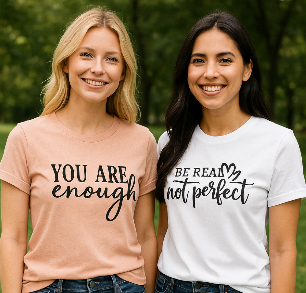 Woman wearing motivational t-shirt