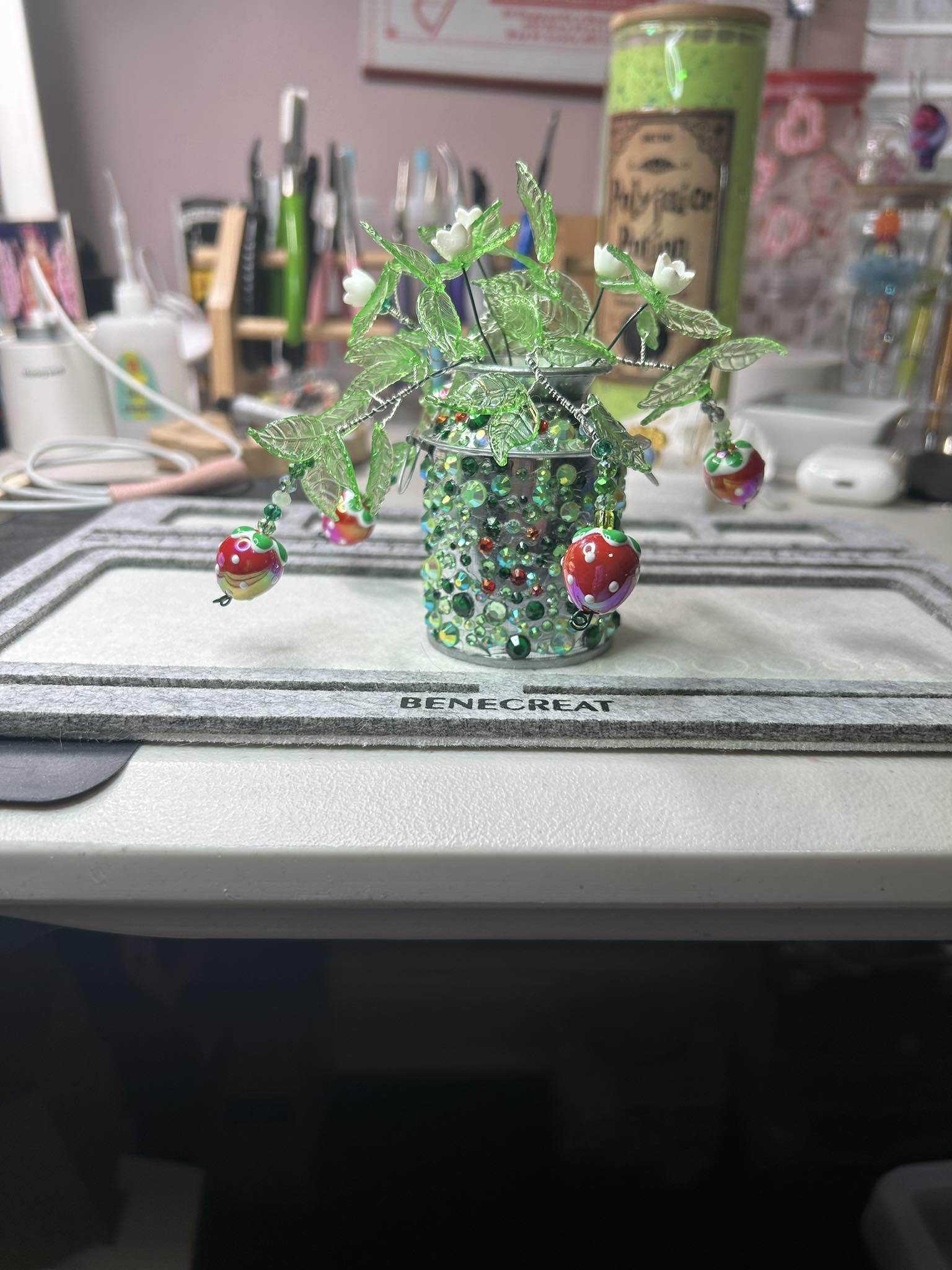 Handmade plant project with beads