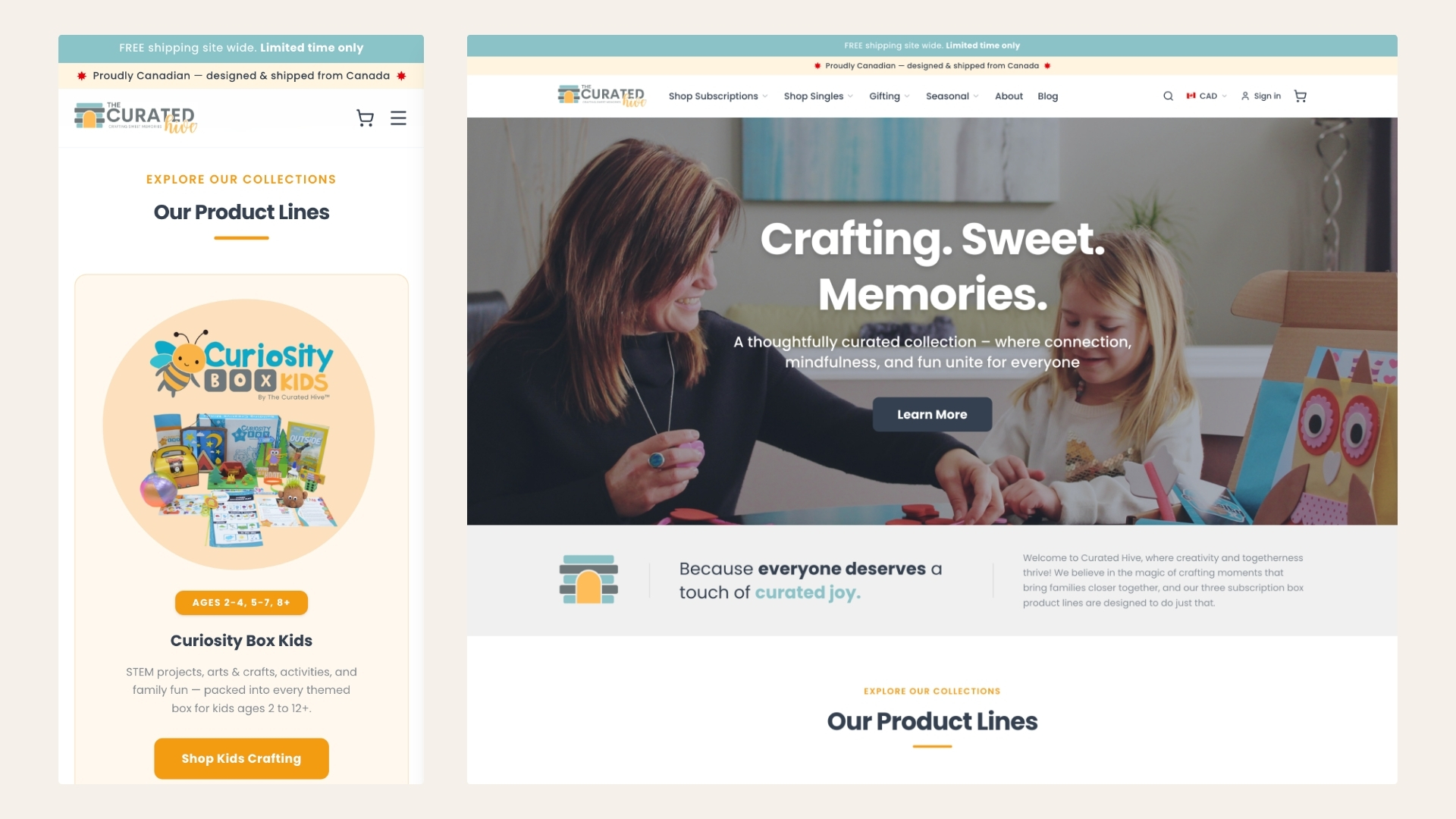 Kids craft subscription box website built on Subbly for Curated Hive by Subcrafted
