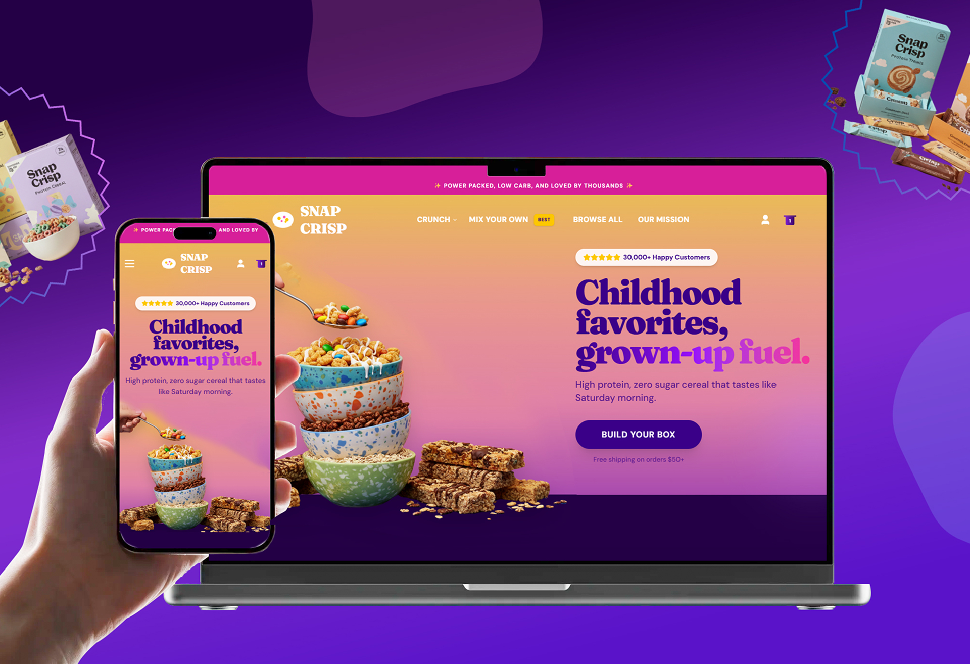 Snack subscription box website built on Subbly for Snap Crisp by Subcrafted