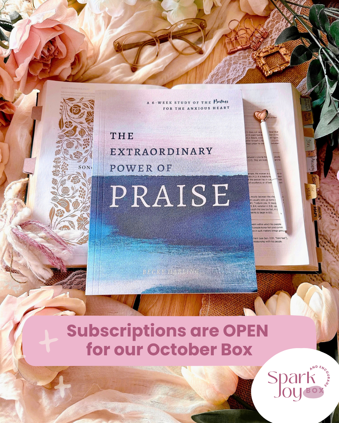 What's Inside our October Spark Joy & Encourage Praise Box - Bible study, faith-themed gifts, and encouragement
