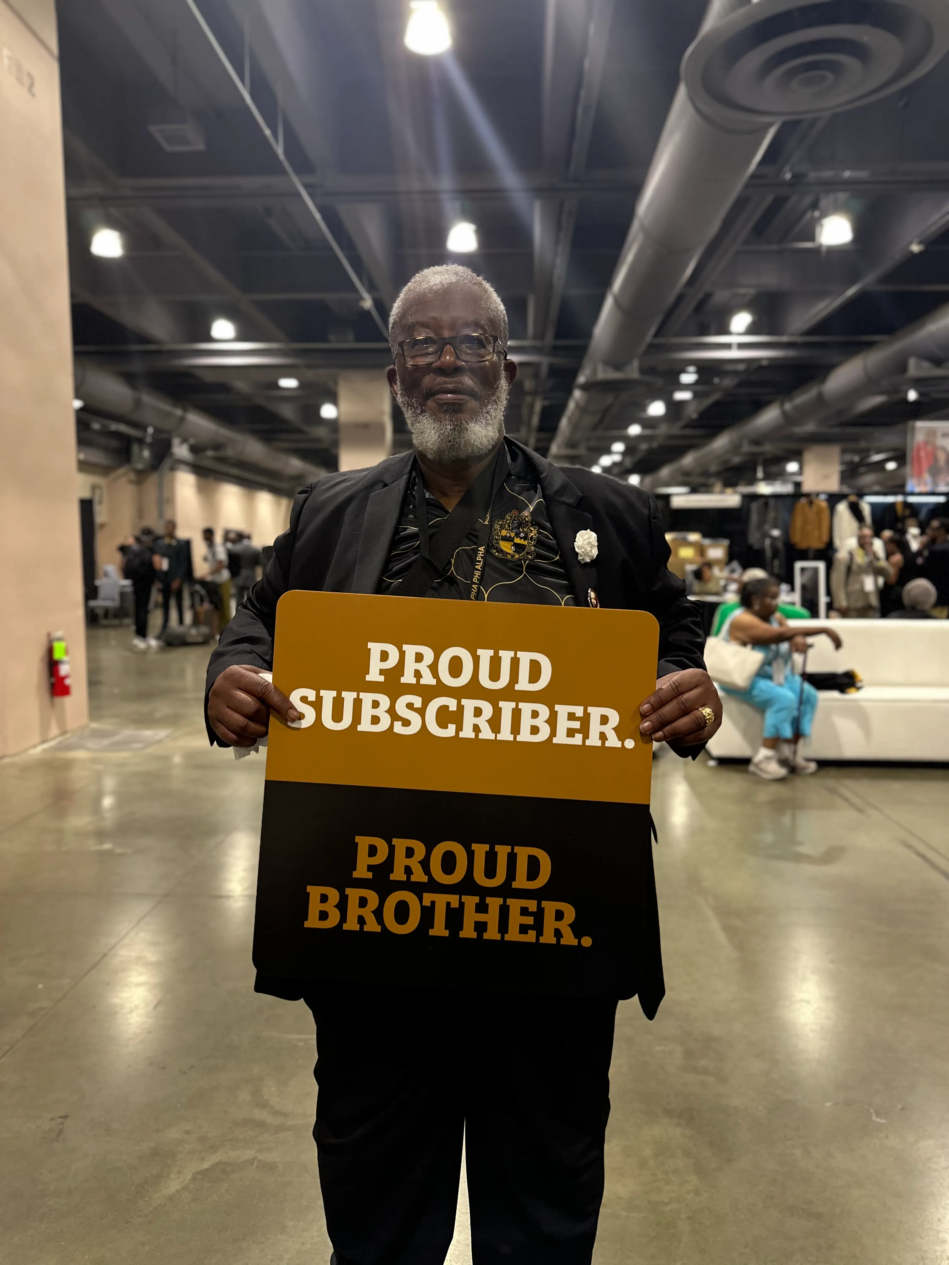 Fraternity brothers posing together in premium Alpha Traditions subscription box outfits