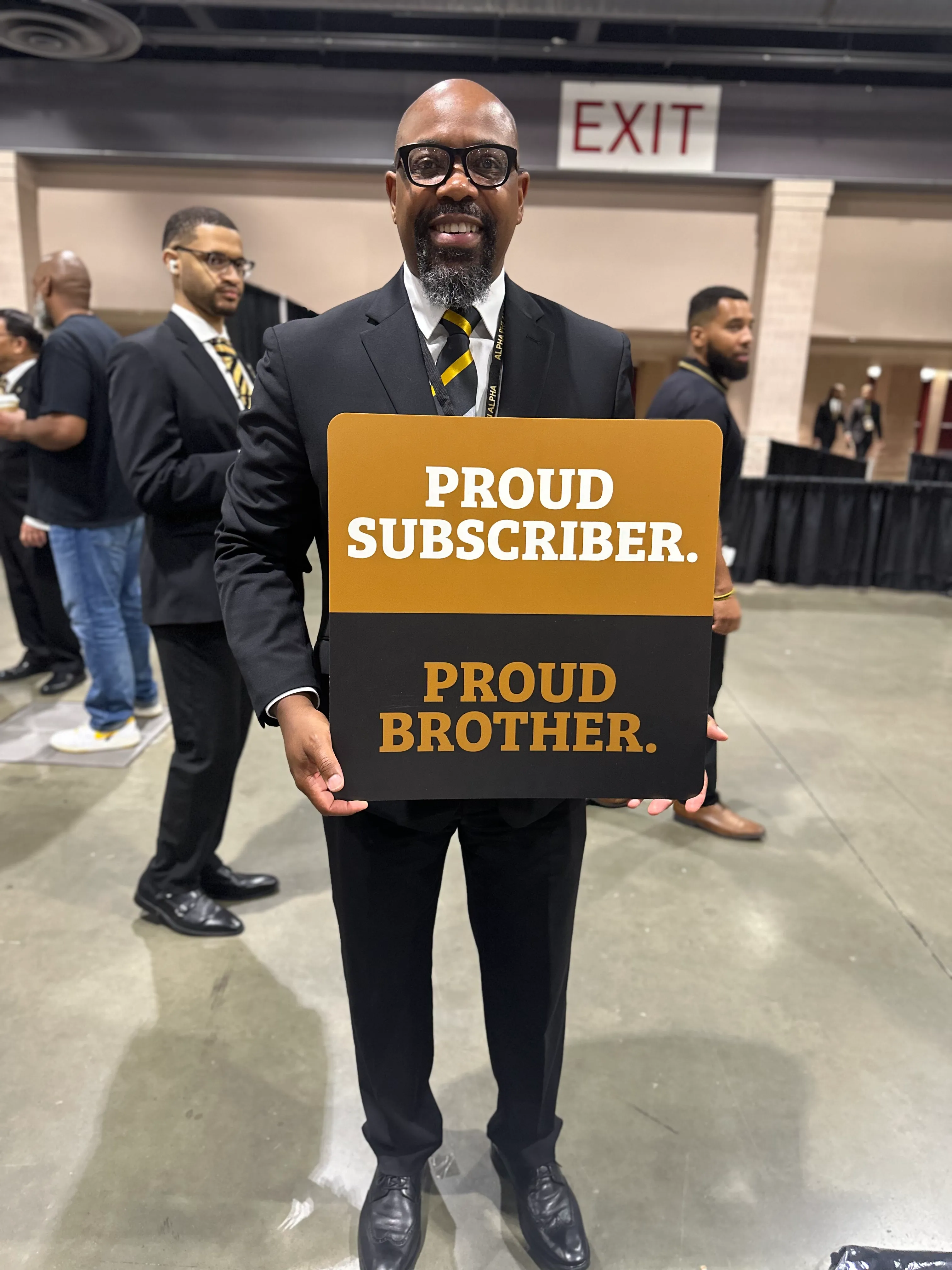 Alpha Traditions brotherhood members posing in premium fraternity apparel collection