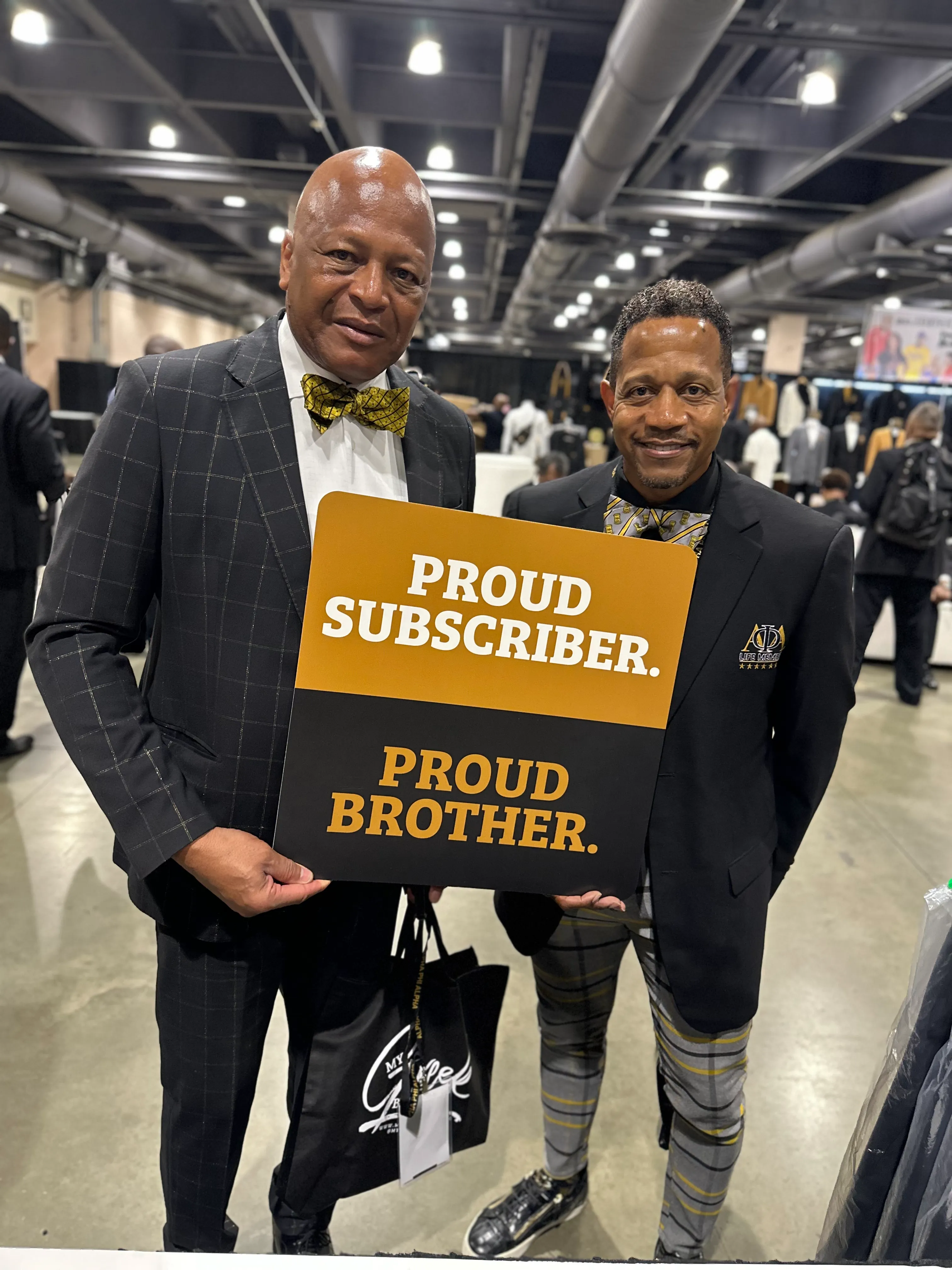 Alpha Traditions community members bonding in coordinated fraternity subscription box outfits