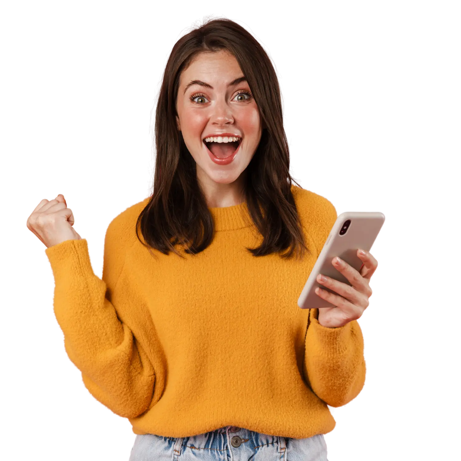 Happy customer on phone