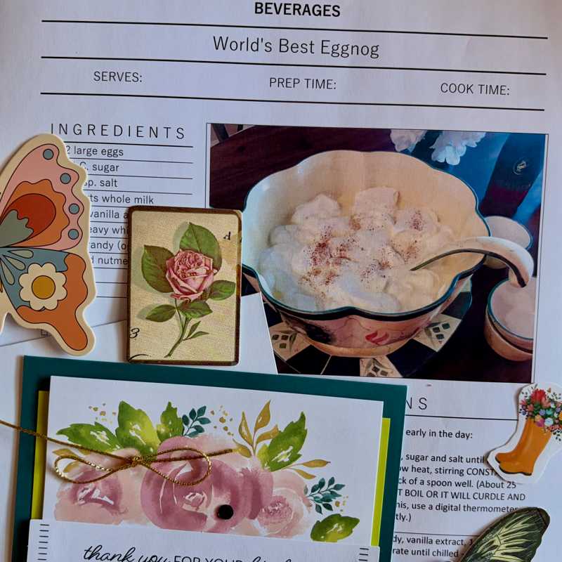 A hand-curated happy mail envelope and its contents