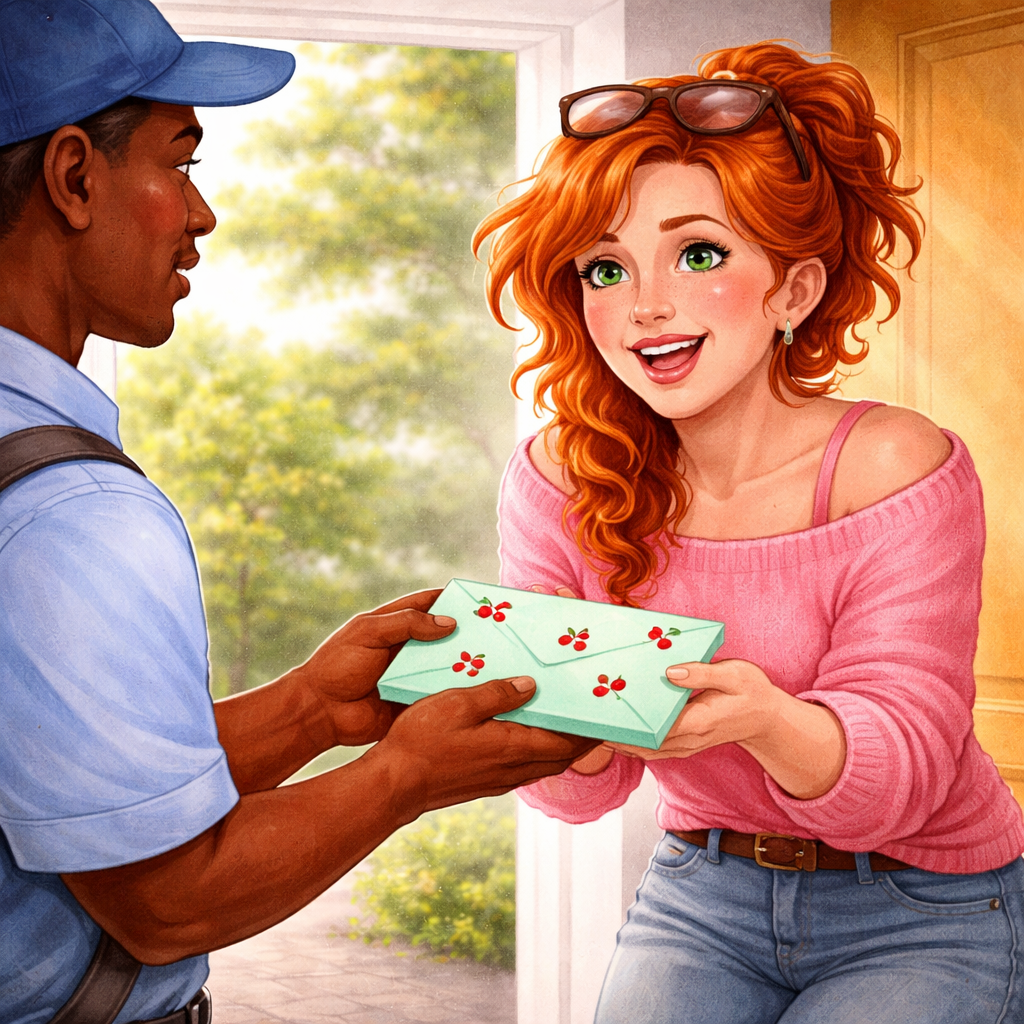 An artsy woman at her creative desk surrounded by watercolors, stickers, and happy mail