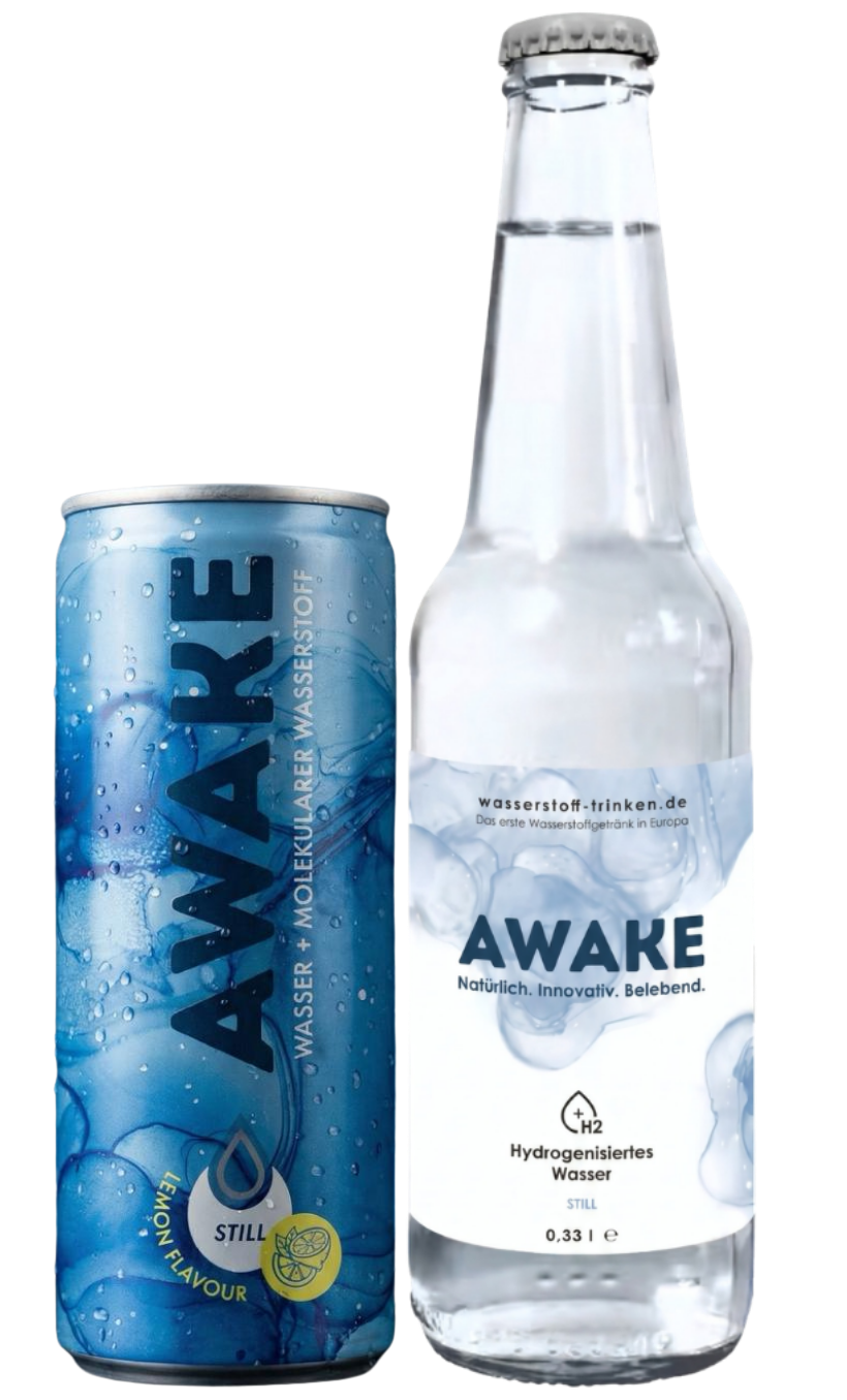 AWAKE Wasserstoff – Dose und Premium-Glasflasche
