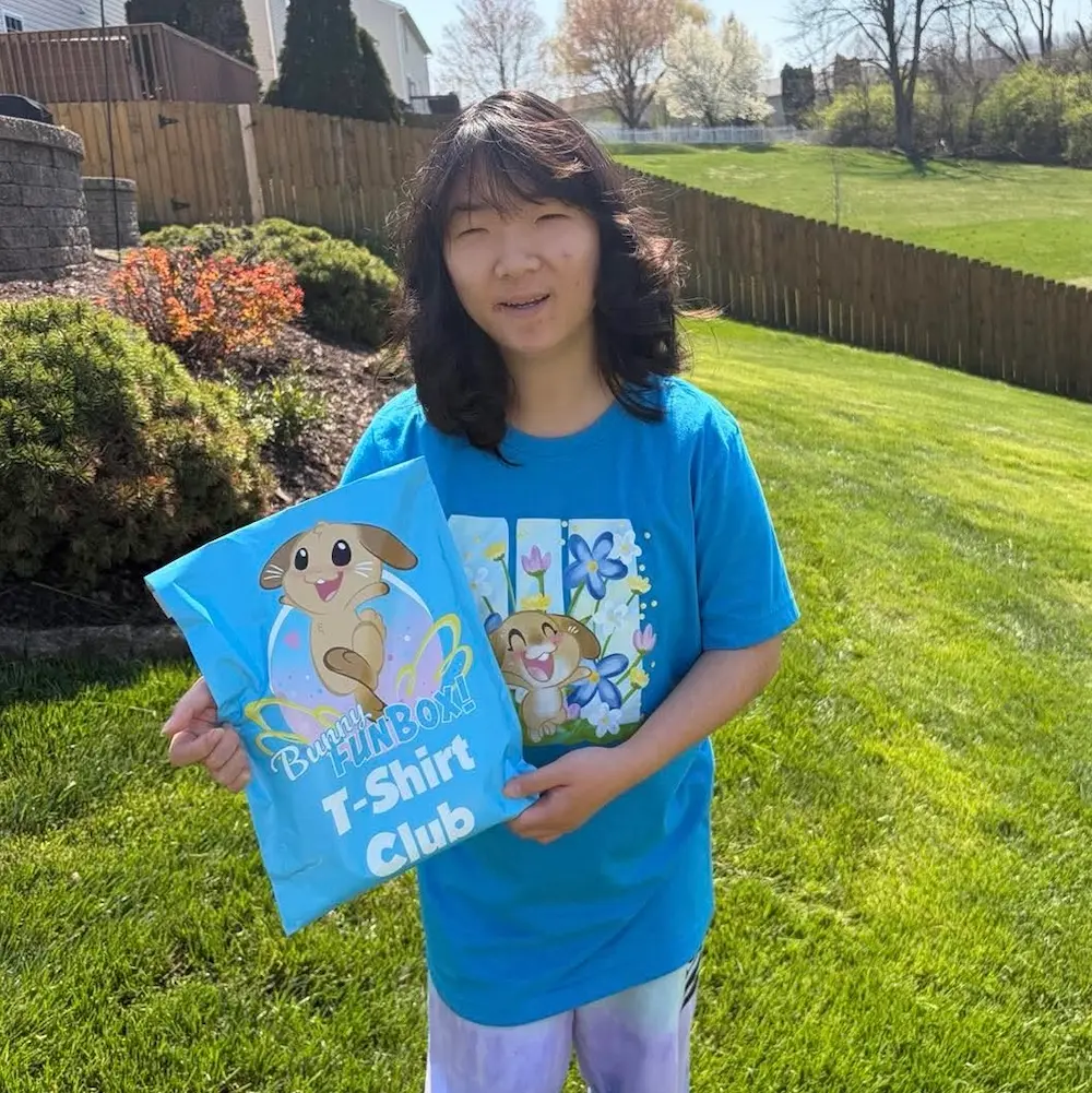 Happy customer with new t-shirt