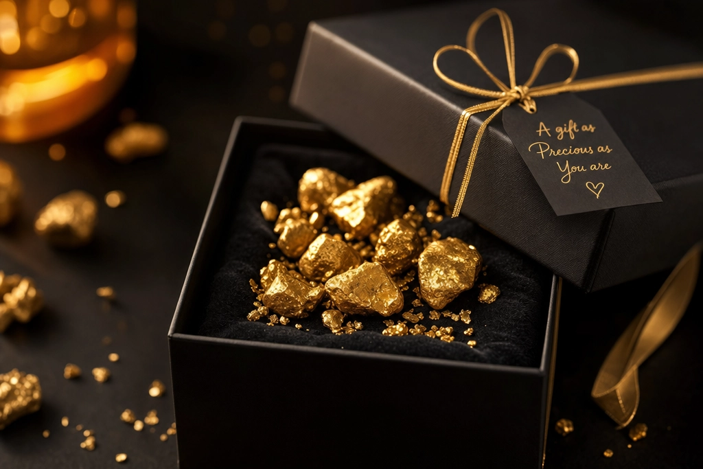 Gift Box with 2–3g of natural gold nuggets and personalized note