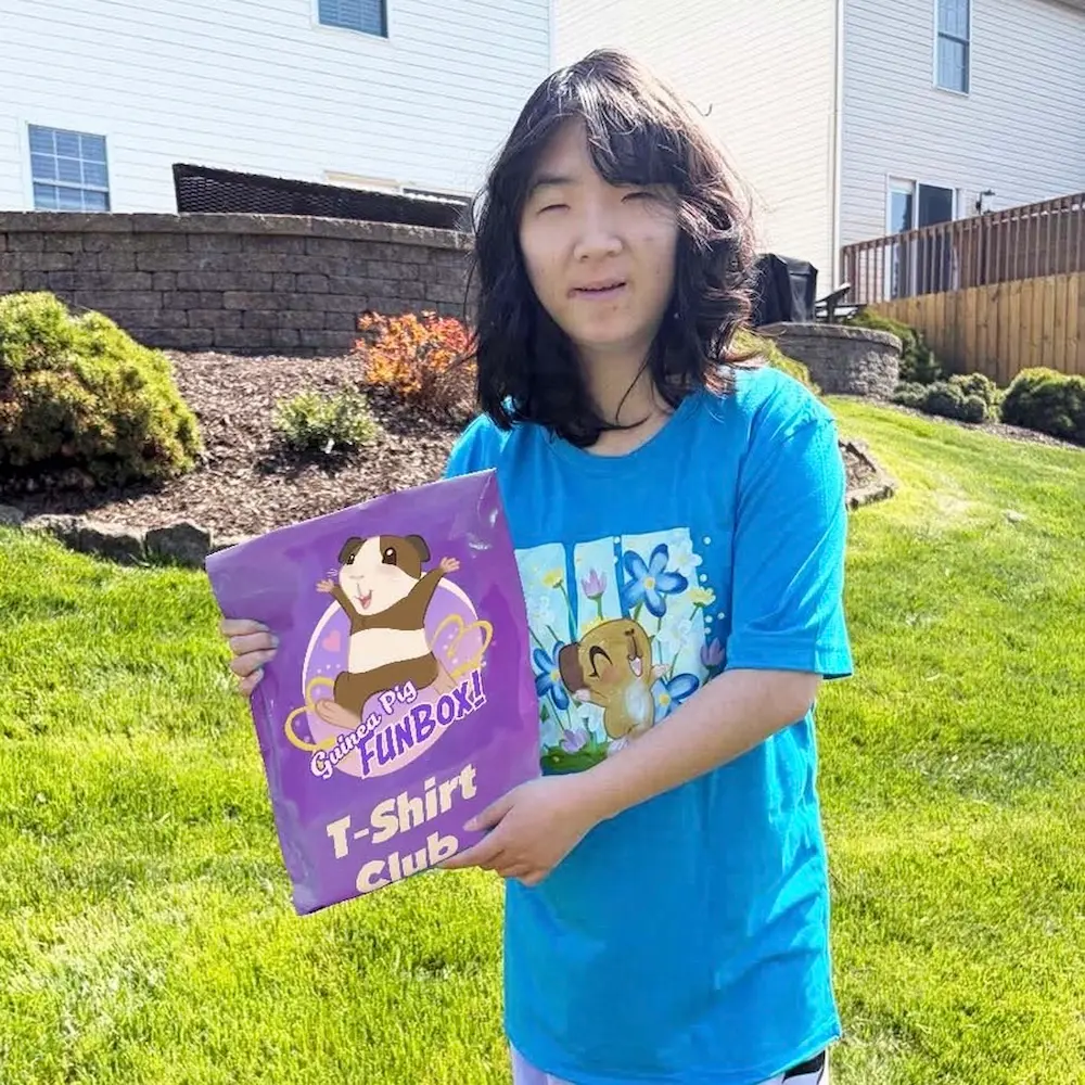 Happy customer with new t-shirt