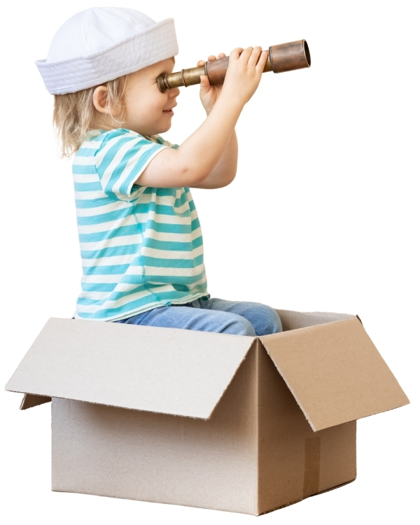 Child exploring with telescope