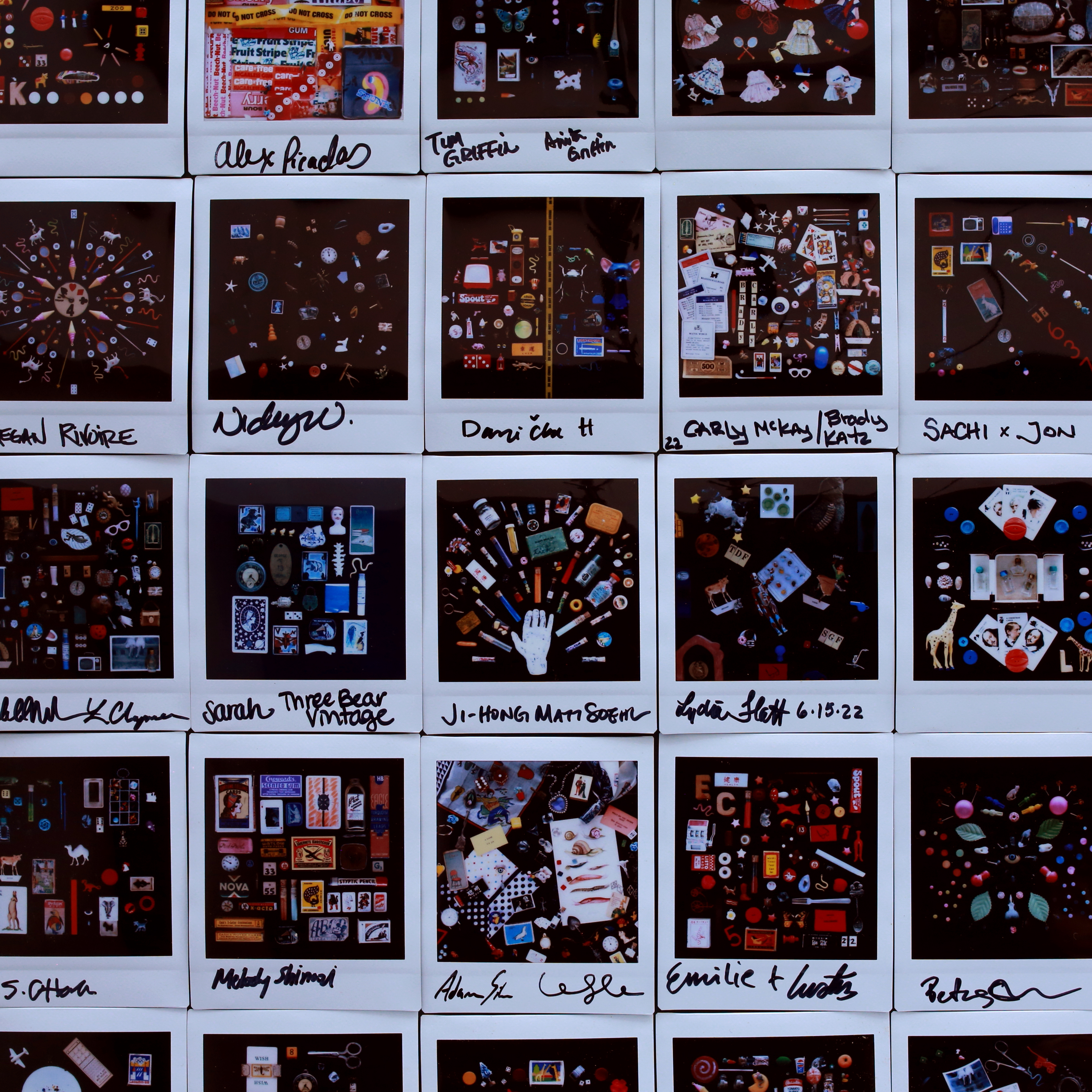 A grid of guest flatlay photographs, each a curated collection of small objects
