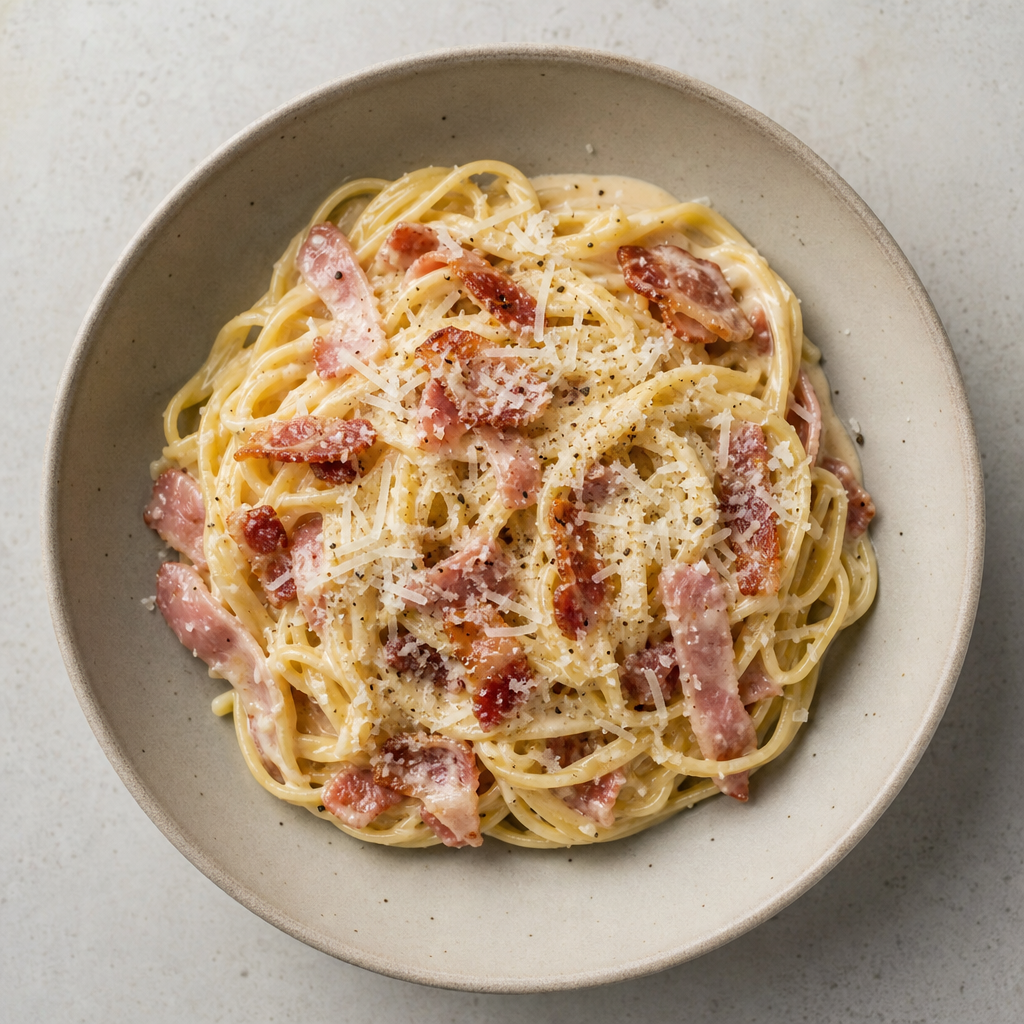 Krämig skinka- och baconpasta med riven ost (L)(FI)
